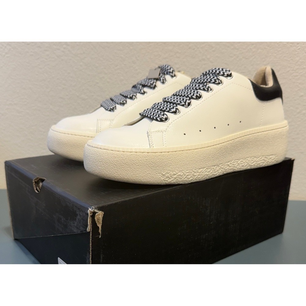 ShuShop Sally Women White Black Platform Sneakers Chevron Laces Size 7.5 NEW